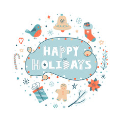 Winter holiday vector flat illustration.