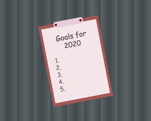 Goals list for 2020. To do list for next year. Vector illustration note for writes a motivational plan. Challenge for future.