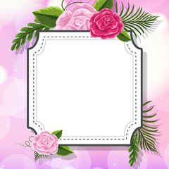 Frame template design with roses on pink background