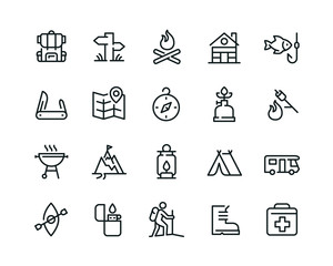 Minimal camping icon set - Editable stroke 