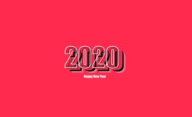 Bright sunbeams background with Happy new year 2020 christmas card dots.  red background design.