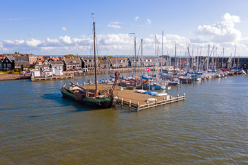 Fototapeta na wymiar Aerial from the harbor from Marken in the Netherlands