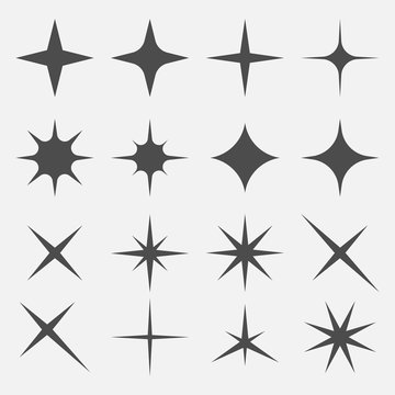 Twinkling star set isolated on white background. Vector illustration.