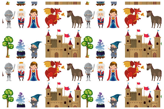 Seamless background design with fairytales characters