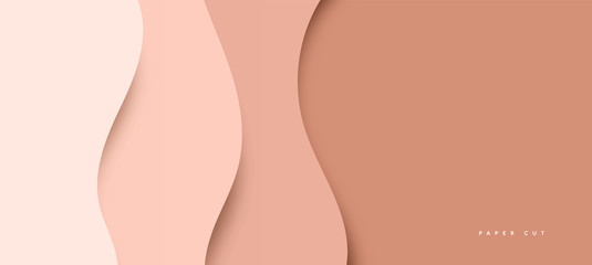 Beige Modern, minimalistic paper art cartoon abstract and white water waves. Realistic trendy color, craft style. Origami design template vector illustration