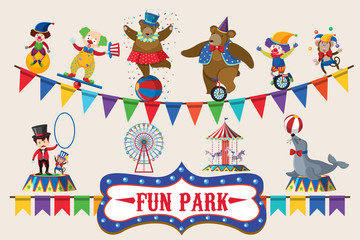 Circus animals on poster design