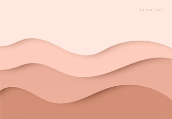 Beige Modern, minimalistic paper art cartoon abstract and white water waves. Realistic trendy color, craft style. Origami design template vector illustration