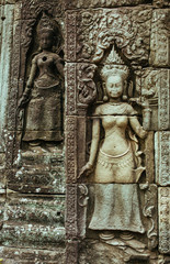 Acient Murals and cave paintings on Agkor Wat temple walls