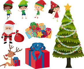 Set of christmas with Santa and children