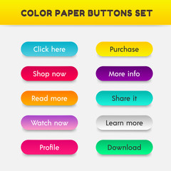Set of color button paper cut style