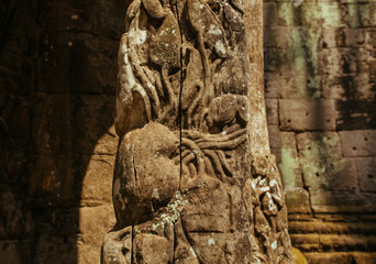 Fototapeta na wymiar Acient Murals and cave paintings on Agkor Wat temple walls