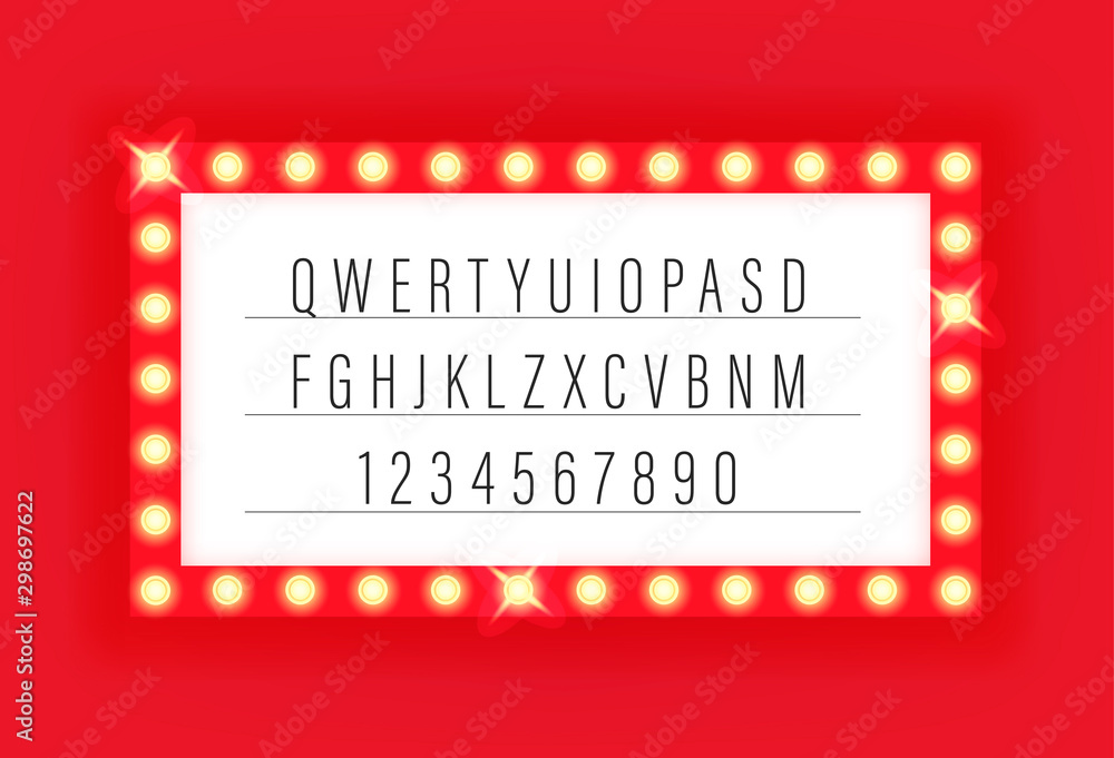 Poster Illuminated retro cinema frame vector template for a text
