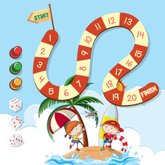 Game with two kids on island background