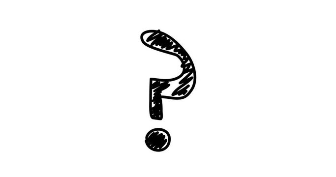 Question mark, 2d, micro animation, cartoon, illustration, clip art, vector. Web page sign in black and white. Alpha channel. Time lapse.
