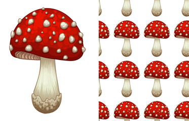 A seamless pattern of a toadstool on white