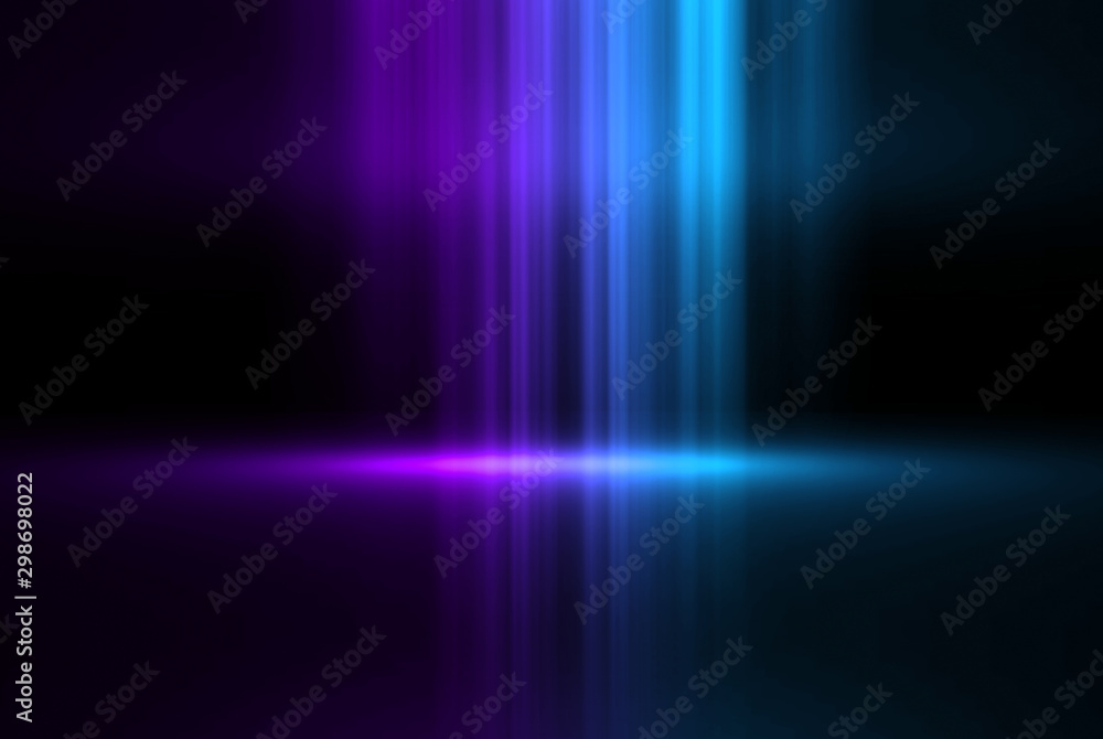 Poster empty background scene. dark street reflection on wet asphalt. rays of neon light in the dark, neon 