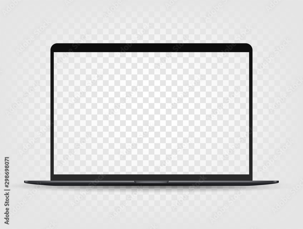 Poster modern laptop with transparent screen. vector mockup