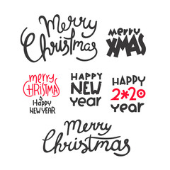 Winter holidays lettering vector set