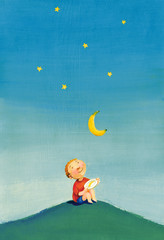 moon dinner surreal painting yheme hungry child
