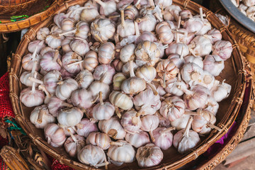 Fresh garlic at the market in Myanmar.