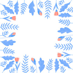 Fototapeta na wymiar Blue flowers frame. Doodle vector illustration.