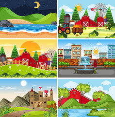 A set of outdoor scene including farm