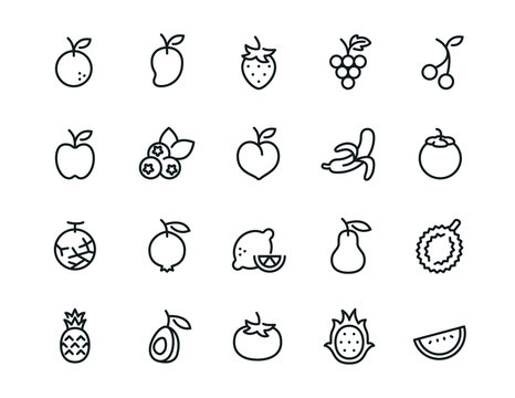 Minimal fruit icon set - Editable stroke 