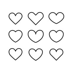 Linear heart icons vector set isolated on white
