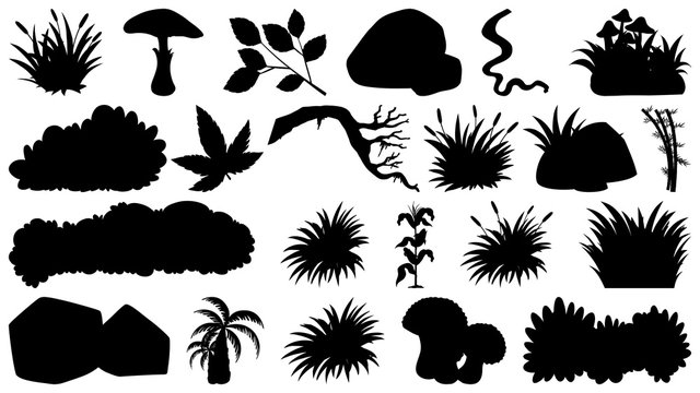 Set of sihouette isolated objects theme - plants