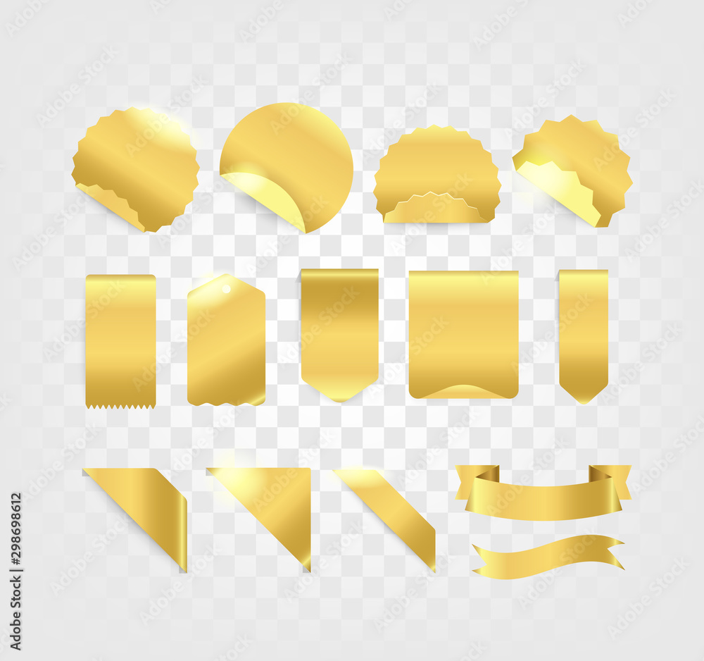 Poster golden tags and ribbons collection isolated on transparent background