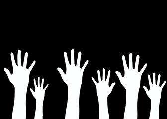 group of hands up illustration on white background 