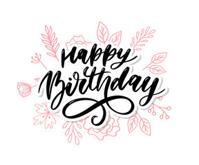 Happy Birthday lettering calligraphy brush gradient sticker vector