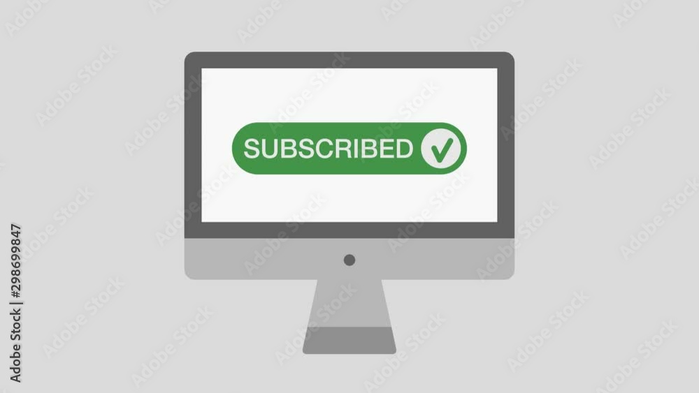 Poster computer screen with subscribe button and an hand cursor that click on it, concept of subscribing to