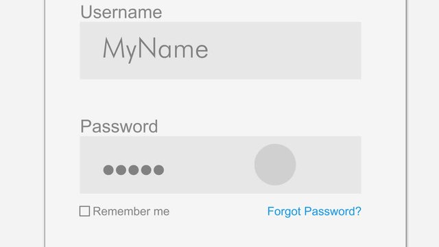 close up view of a form template for login to online services, flat style