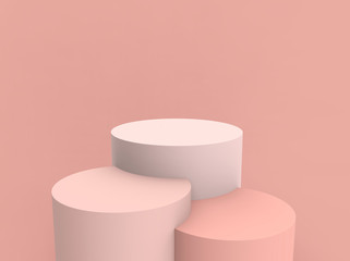 3d rendered - peach pink cylinder podium product display stand mockup