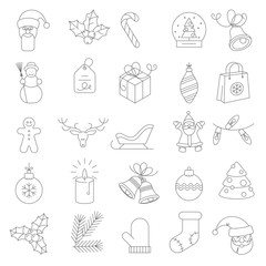 Thin line flat design Christmas and new year icon set. Vector illustration.