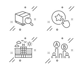 Search package, Hotel and Loyalty star line icons set. Ab testing sign. Tracking service, Travel, Bonus reward. Test chart. Business set. Line search package outline icon. Vector