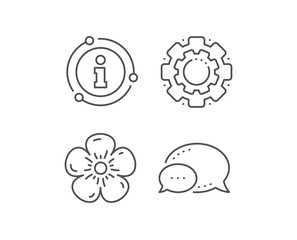 Natural linen line icon. Chat bubble, info sign elements. Organic tested sign. Fair trade symbol. Linear natural linen outline icon. Information bubble. Vector