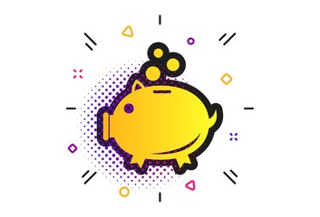 Piggy bank sign icon. Halftone dots pattern. Moneybox symbol. Classic flat piggy bank icon. Vector