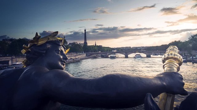 time lapse, Statue on the bridge Alexandre III in Paris