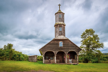 Colo, Chiloe Island, Chile - Front View of the Church of Colo (UNESCO World Heritage)