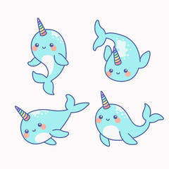 Cute Narwhal - The unicorn of the sea set © Panuwat