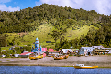Tenaun, Chiloe Archipelago, Chile - View of the Town of Tenaun and its Wooden Jesuit Church (UNESCO...