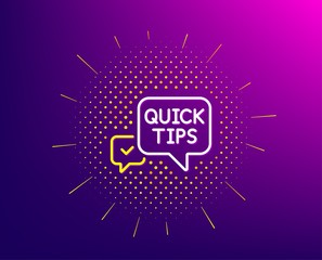 Quick tips line icon. Halftone pattern. Helpful tricks speech bubble sign. Gradient background. Quick tips line icon. Yellow halftone pattern. Vector