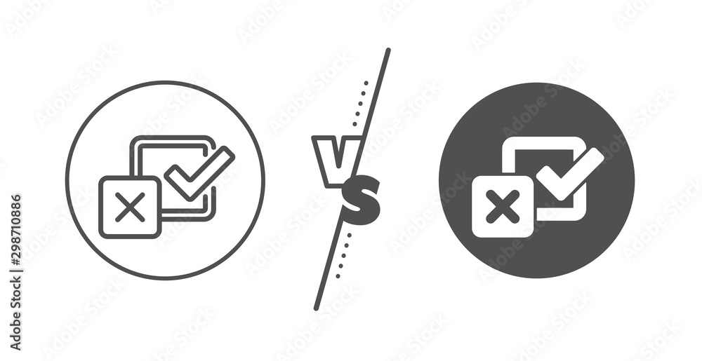 Poster survey choice sign. versus concept. checkbox line icon. business review symbol. line vs classic chec