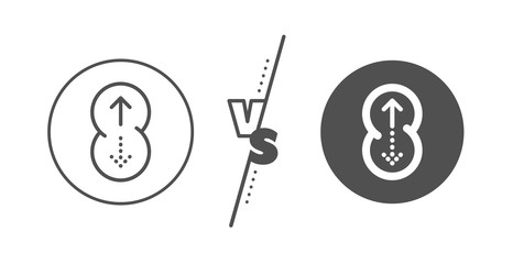 Scrolling arrow sign. Versus concept. Swipe up line icon. Landing page scroll symbol. Line vs classic swipe up icon. Vector
