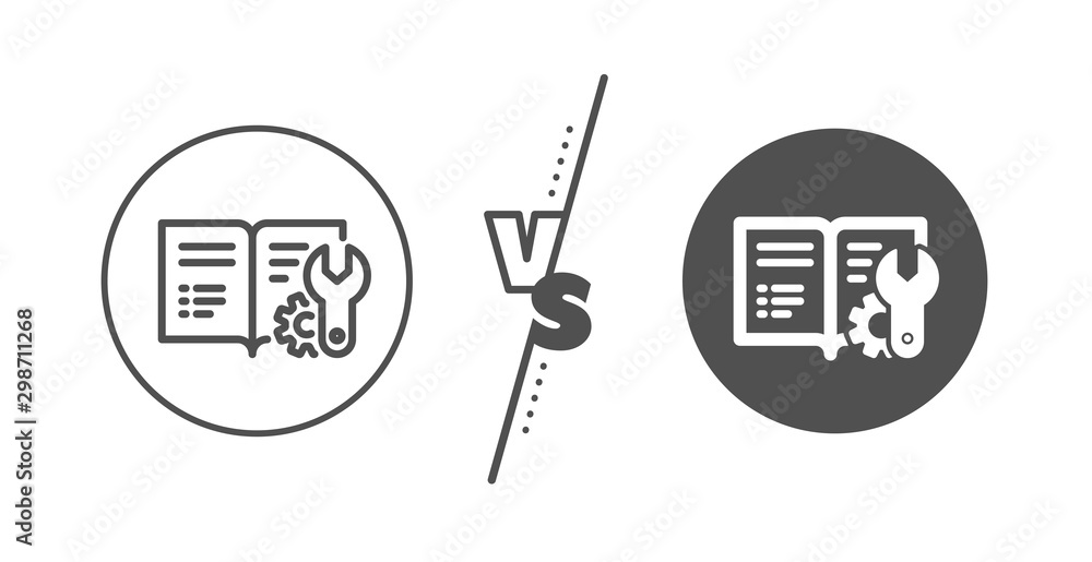Aufkleber technical instruction sign. versus concept. engineering documentation line icon. line vs classic eng