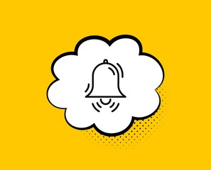 Clock bell line icon. Comic speech bubble. Alarm sign. Yellow background with chat bubble. Clock bell icon. Colorful banner. Vector