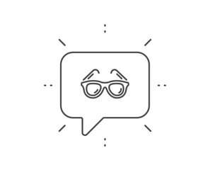 Travel sunglasses line icon. Chat bubble design. Trip sun glasses sign. Holidays symbol. Outline concept. Thin line sunglasses icon. Vector