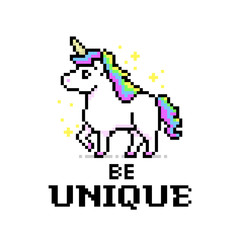 Rainbow color unicorn pixel art game style